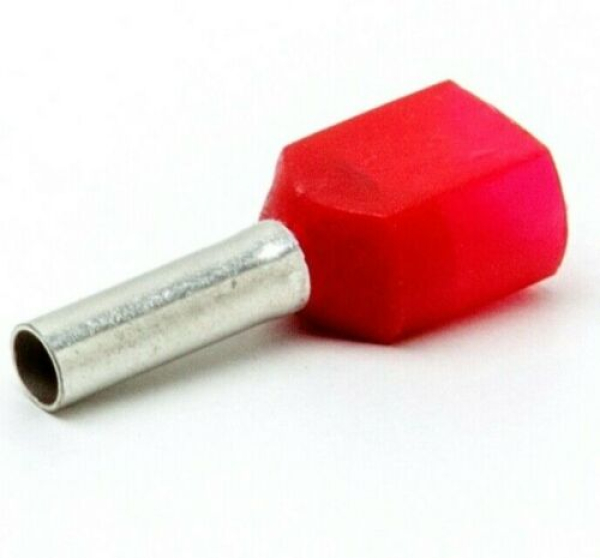 Hilpress Doppel - Aderendhülsen 2x 1 mm² isoliert rot Hülse 8 mm Kupfer verzinnt 2x1,0N 100 Stück